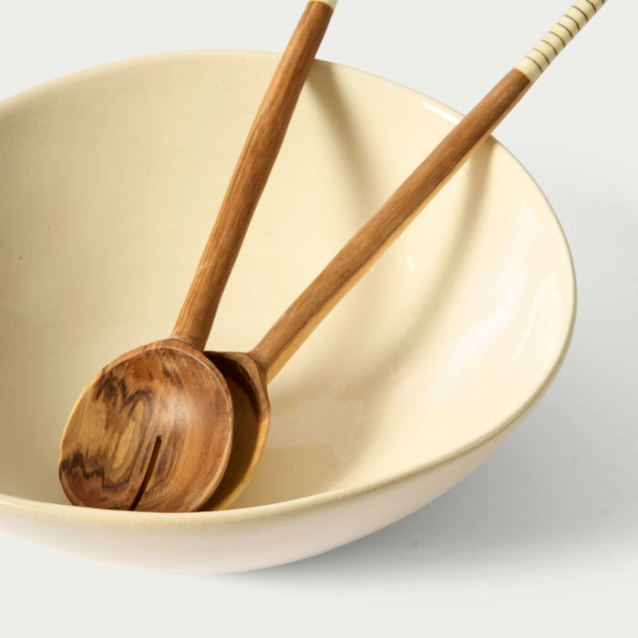 Wooden Salad Server Black Stripe
