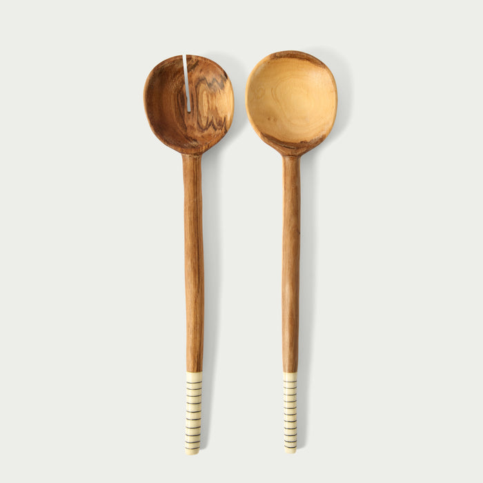 Wooden Salad Server Black Stripe