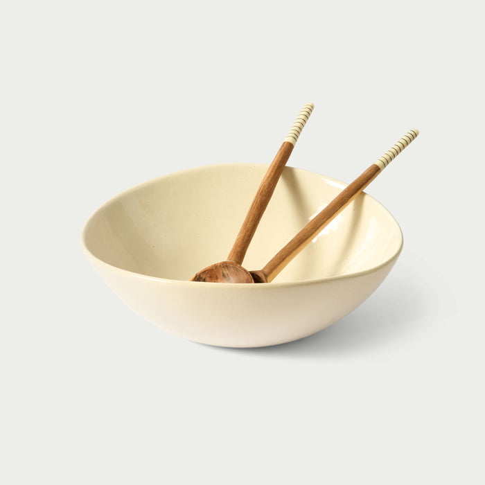 Wooden Salad Server Black Stripe