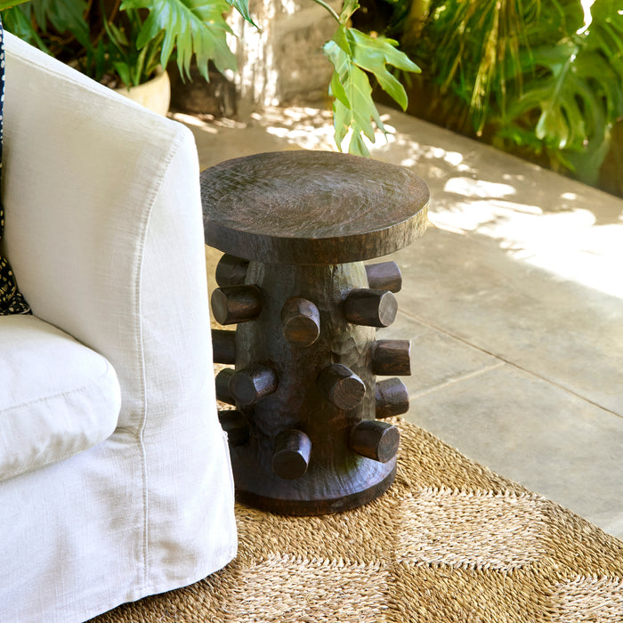 Textured Dark Brown Primitive Stool