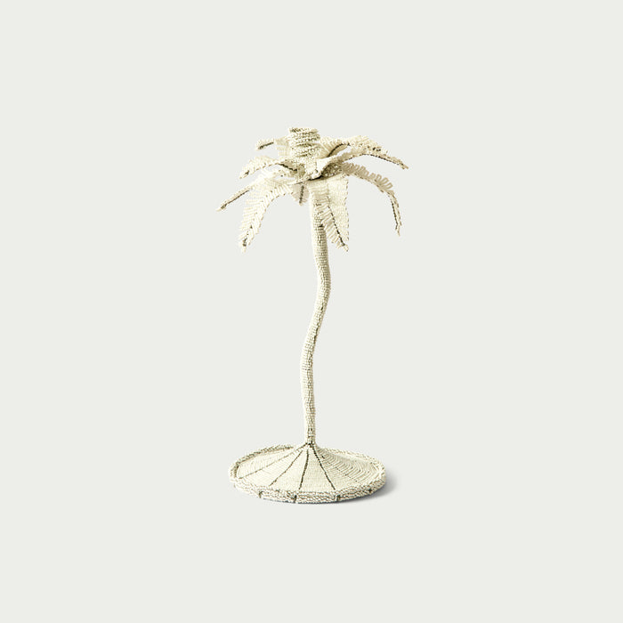 Medium Palm Tree Candlestick White