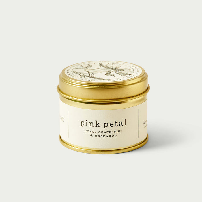 Gold Tin Travel Candle Pink Petal