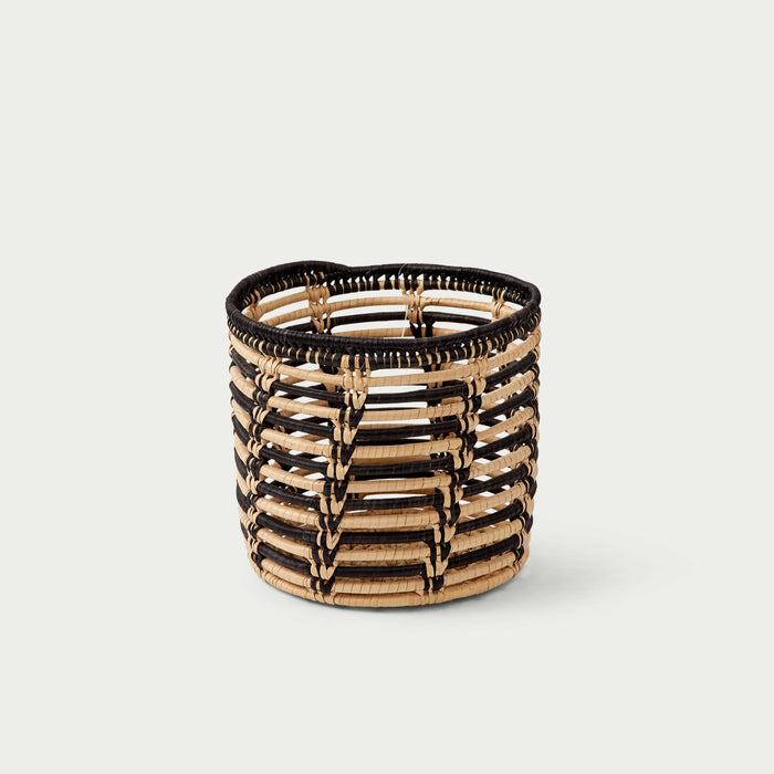 Black and White Woven Planter Basket Small