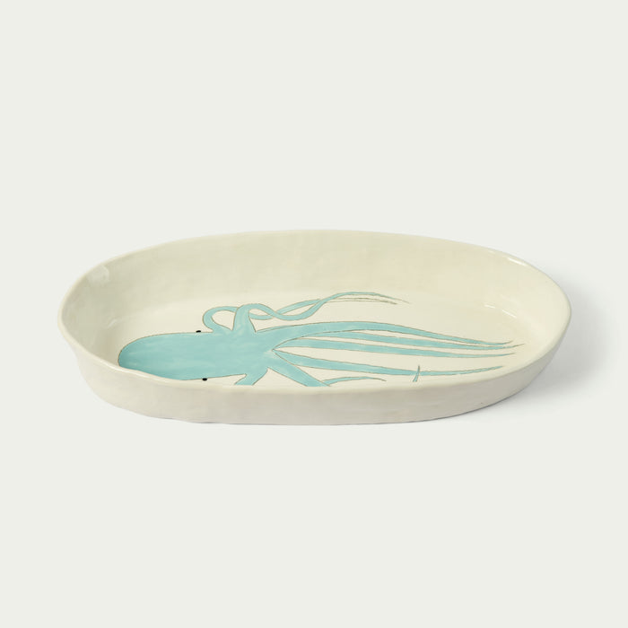 Large Oval Platter Pale Blue Octopus