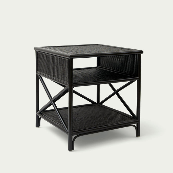 Black Rattan Square Bedside Table