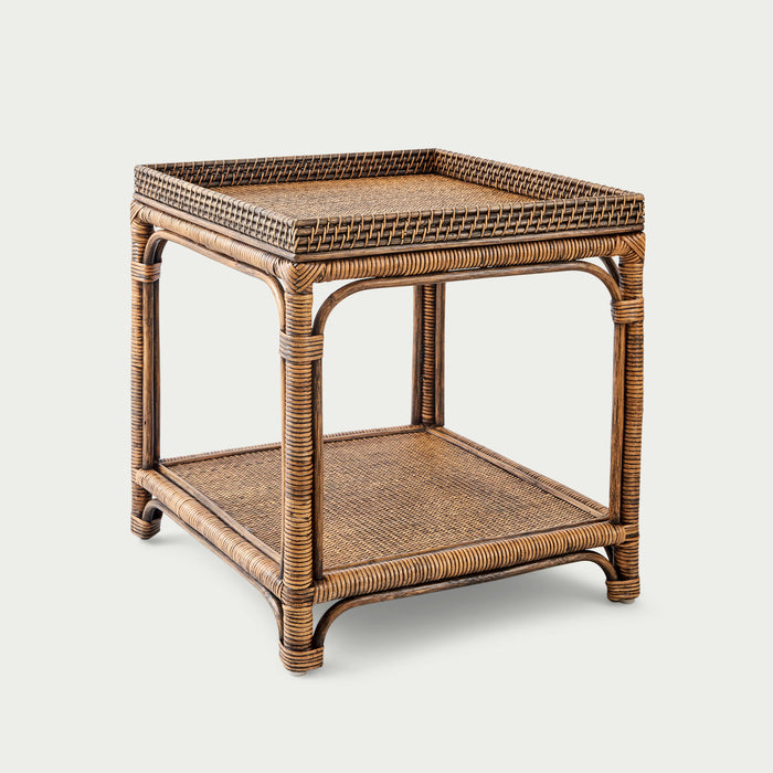 Square Two Tier Rattan Side Table