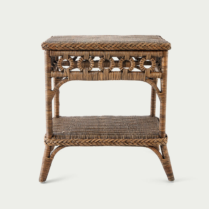 Rattan Side Table with Circle Detail (Gliss Brown)
