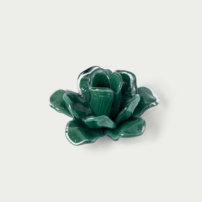 Glass Flower Candle Holder (Green)