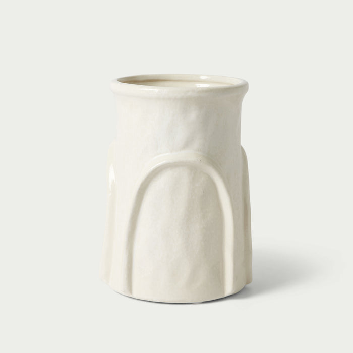 Ceramic Planter with Ridged Pattern (Shiny Cream)